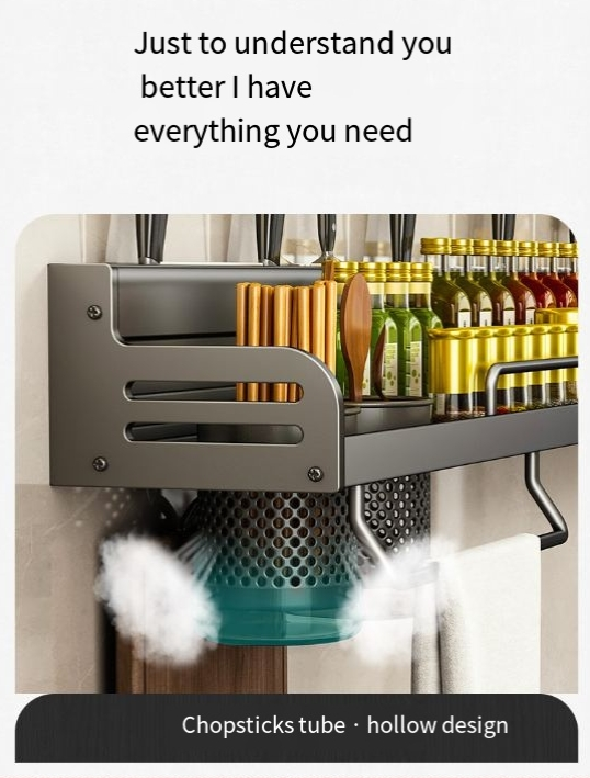 kitchen rack punch free space aluminum household wall mounted seasoning chopstick knife holder multifunctional storage_voghion.com