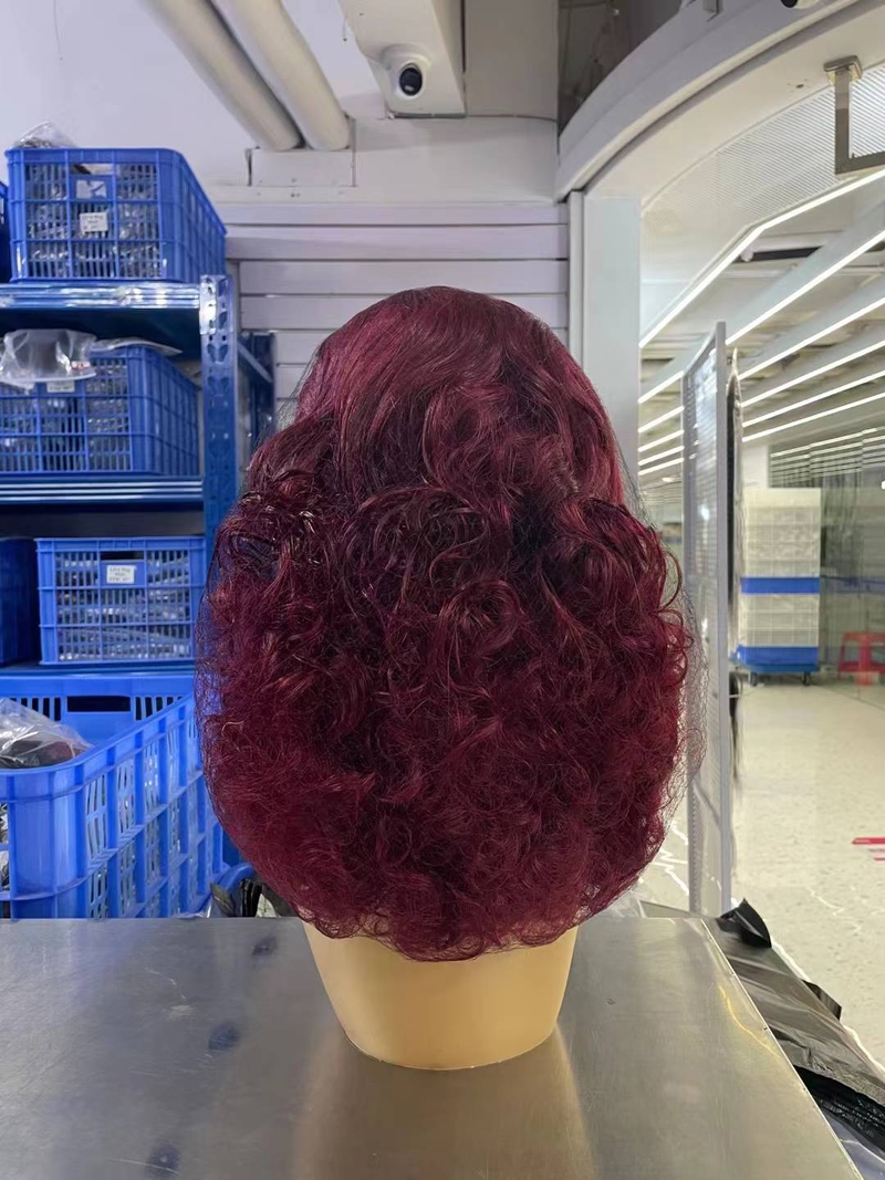 Perruque de cheveux humains sans colle à dentelle frontale transparente 13x4 Loose Wave bordeaux 99J pré-épilée prête à porter_voghion.com