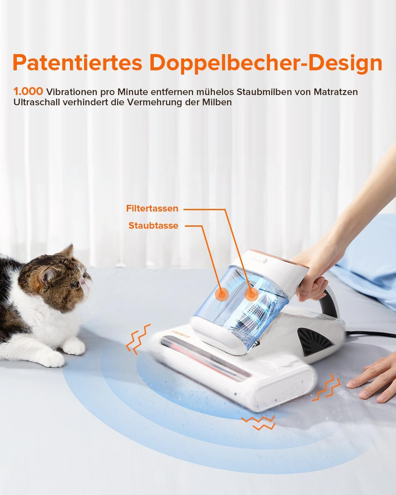 Kabelloser Handstaubsauger, 500 W, intelligenter Staubsauger zur Milbenentfernung für Matratzen, Betten, Sofas und Möbel mit UV-Staubsauger zur Milbenentfernung_voghion.com