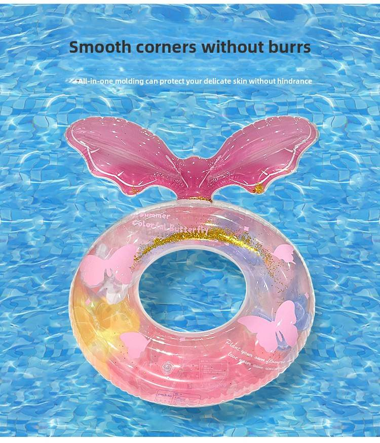 Opblaasbare zwemband voor kinderen en ouders - Cartoon glitterbloemontwerp, verdikt milieuvriendelijk PVC voor beginners (inclusief reparatiepatch en draagriem)_voghion.com