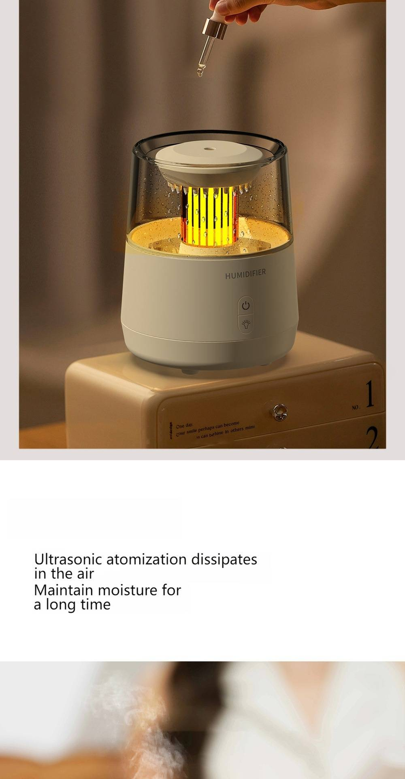 Regentropfen-Aroma-Diffusor mit 7-farbigen LED-Leuchten, leiser Ultraschall-Luftbefeuchter für Zuhause und Büro, großer Nebelausstoß_voghion.com