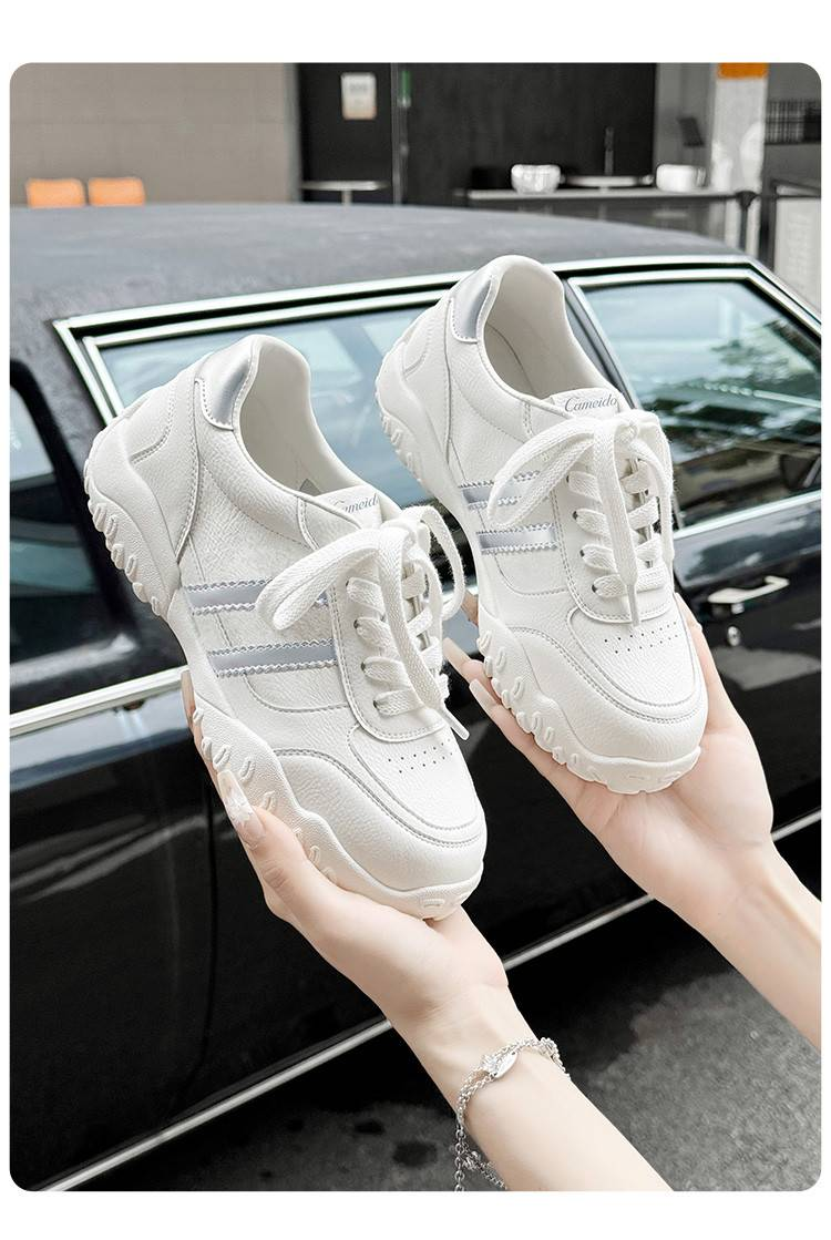 Cameido Women's Casual Sneakers - Round Toe, Rubber Sole, 3CM Platform, Beige & Silver Color With Faux Leather & Velvet Trim_voghion.com