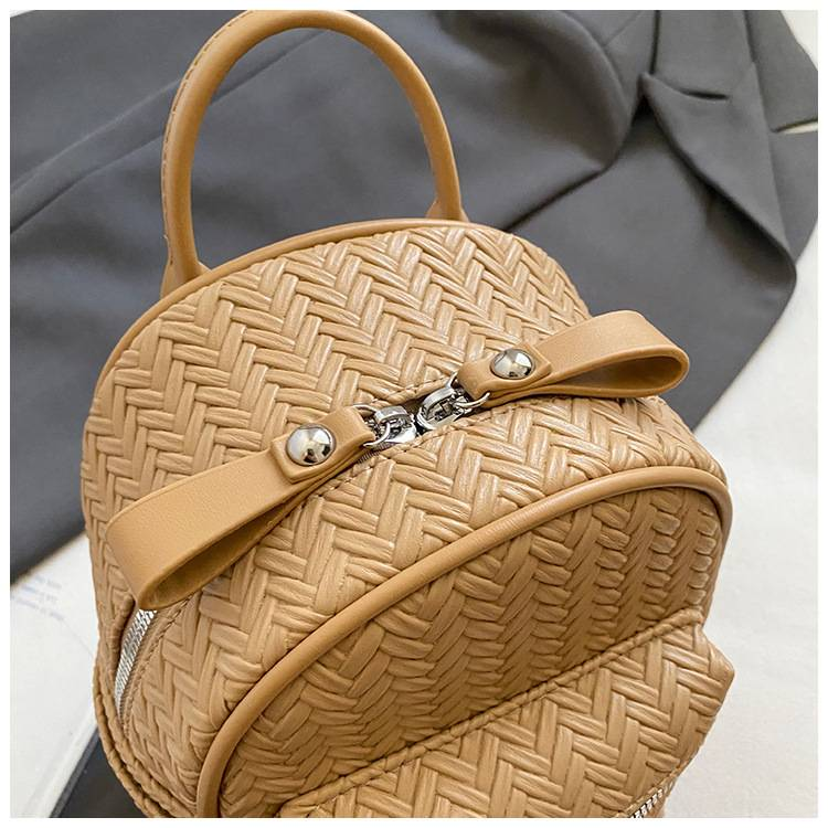 Casual Personalized Backpack With Woven Pattern And Double Zippers, Handbag With Dual Shoulder Straps_voghion.com