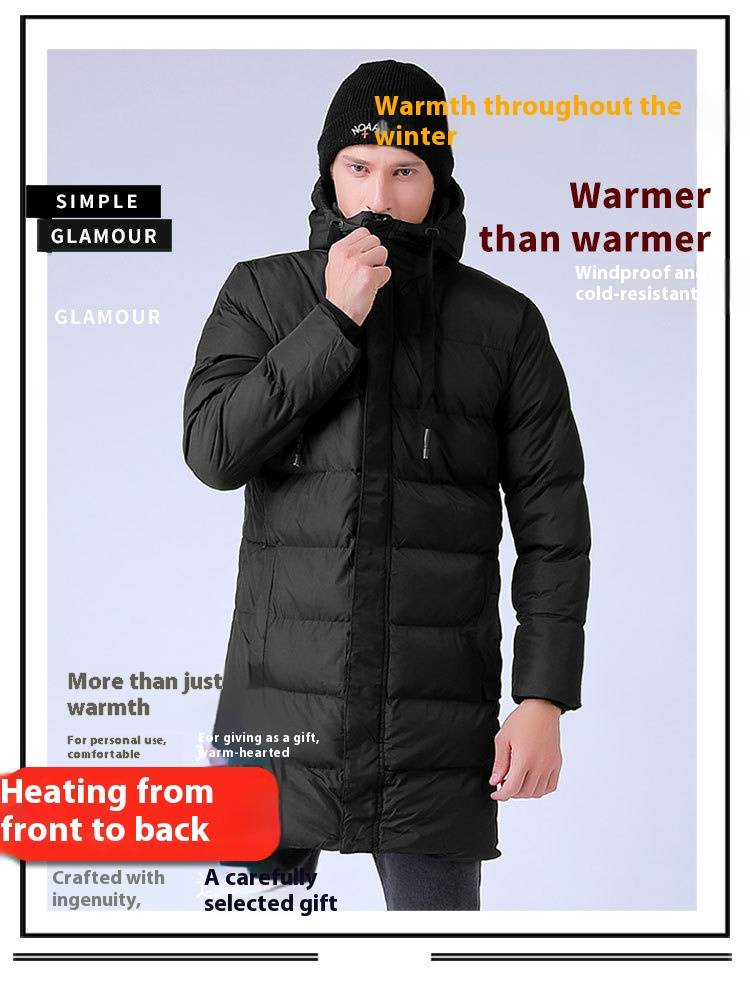 Cappotto invernale riscaldato tramite USB per uomo - Giacca lunga in piumino spesso con riscaldamento elettrico, caldo cappotto da sci per il freddo, elegante e confortevole_voghion.com