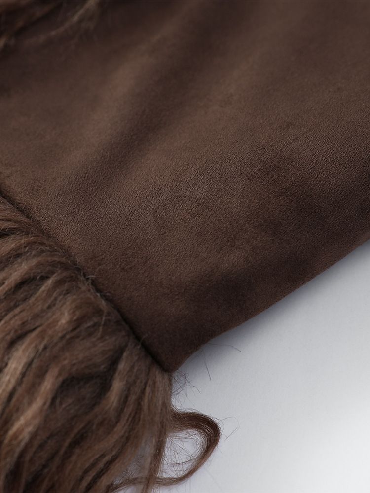 Women's Clothing Faux Fur Coat – Slim-Fit Long Sleeve Jacket With Plush Collar, Winter Outerwear (Dark Brown)_voghion.com