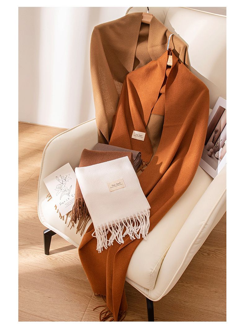 Nieuwe effen Maillard kasjmiersjaal voor dames in de herfst en winter, een high-end gevoel, veelzijdig in Koreaans_voghion.com