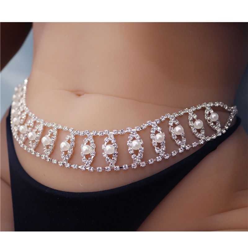 Nuova catena per la pancia con perle e strass scintillanti, accessori da spiaggia per la vita._voghion.com