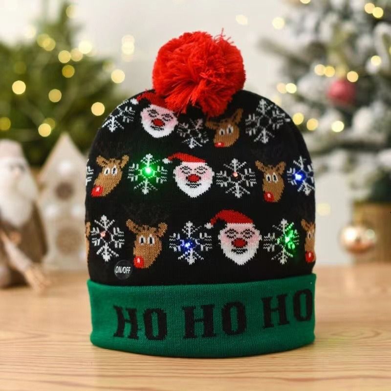 Nuovo prodotto 2024 Pupazzo di neve Alce Albero di Natale Palla ribaltabile Lavorato a maglia con LED Colorato Cappello decorativo con luce abbagliante_voghion.com