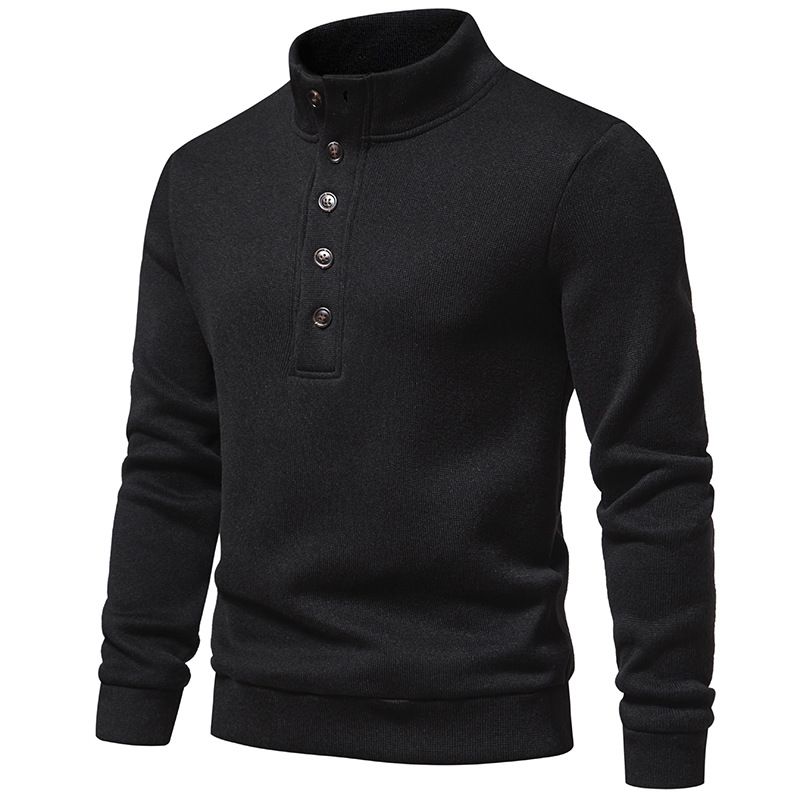 New high necked button up hoodie, solid color pullover, oversized hoodie jacket, men's_voghion.com
