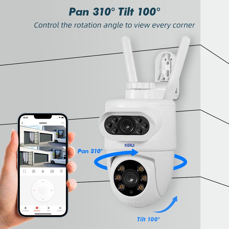 KERUI Utendørs 10MP 5K HD Dobbellinse WiFi IP-kamera Tuya Smart PTZ Trådløs Hjemmesikkerhet CCTV Videoovervåking Menneskelig_voghion.com