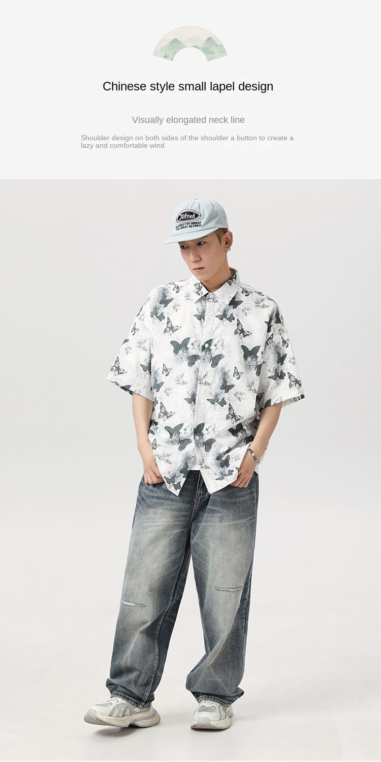 New product, Chinese ink butterfly tide brand loose and comfortable short-sleeved shirt_voghion.com