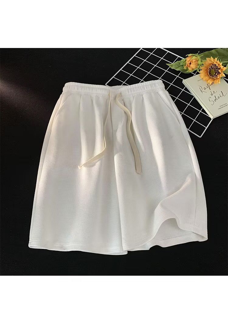 Khaki Waffle For Men's Summer Slim American Loose Casual Sports Pants, Trendy Brand Five Point Shorts_voghion.com