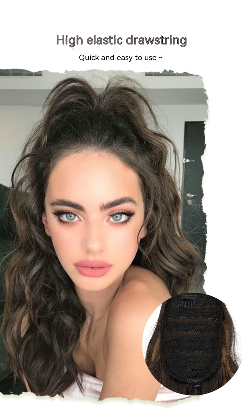 Noi peruci transfrontaliere europene și americane în stoc, păr ondulat lung și ondulat pentru femei cu împletitură coadă de cal cu șnur_voghion.com