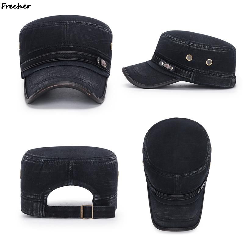 Fashion Vintage Jeans Military Cap Men Flat Top Cadet Army Caps Hunting Combat Tactical Visors Hat Comfortable Breathable Denim_voghion.com