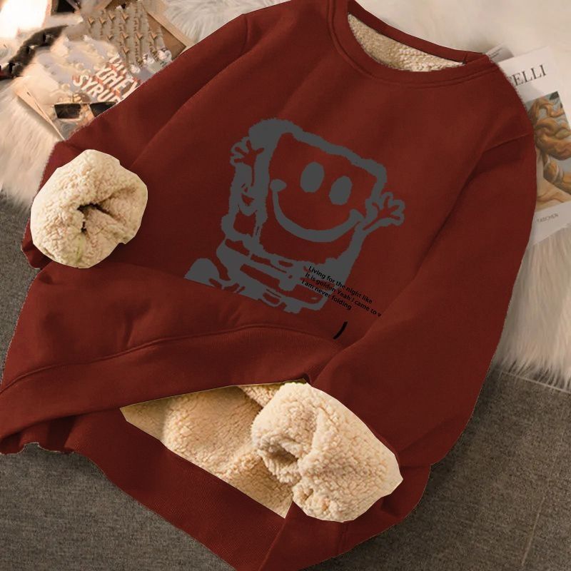 Felpa girocollo per uomo e donna, giacca a maniche lunghe in lana d'agnello spessa foderata in pile per studenti autunno inverno coppia_voghion.com