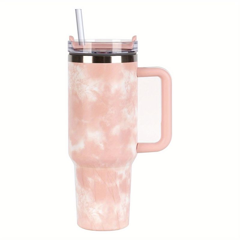 Una tazza da viaggio in acciaio inossidabile da 40 once con isolamento sottovuoto, motivo a nuvola, con coperchio, cannuccia e manico per bevande calde e fredde_voghion.com