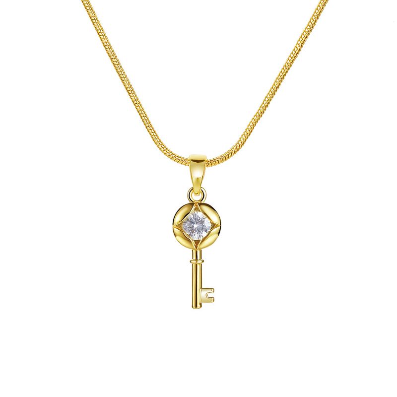 Geometric Key Necklace - Copper Pendant With Micro Inlaid Zircon, Open Design & Color-Preserving Electroplating, Modern Statement Jewelry_voghion.com