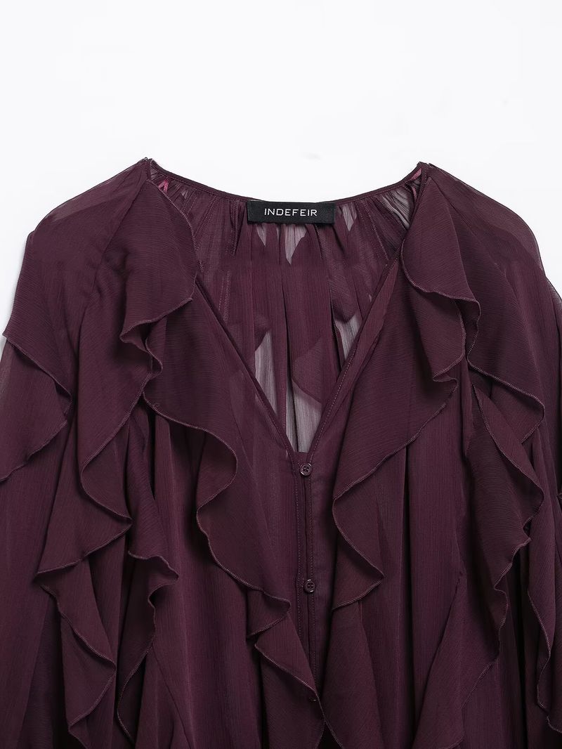 Camicia a tinta unita con decorazioni a strati, stile primaverile, per donna_voghion.com