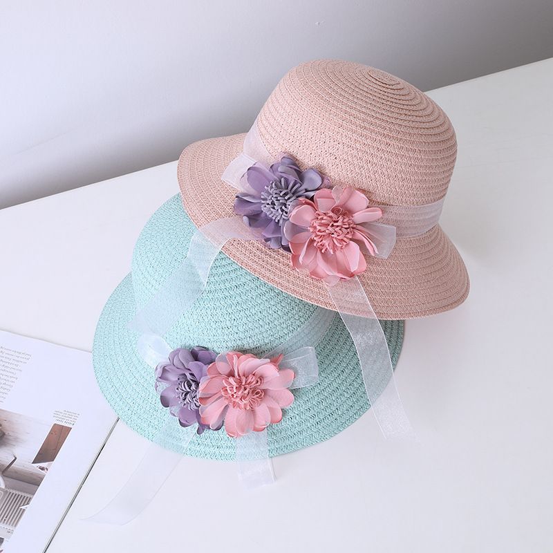 Neue Sommerkinderstroh-Eltern-Kind-kleine Umhängetasche Set Mädchen Baby Blume Fischertopf Big Eaf Sonnenblende Hut_voghion.com