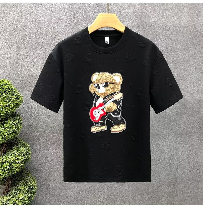 Herenkleding Houpu nieuwe zomer katoenen ronde hals korte mouw zwaar 220g gekamd katoen bedrukt losvallende schouder stijl T-shirt mode_voghion.com