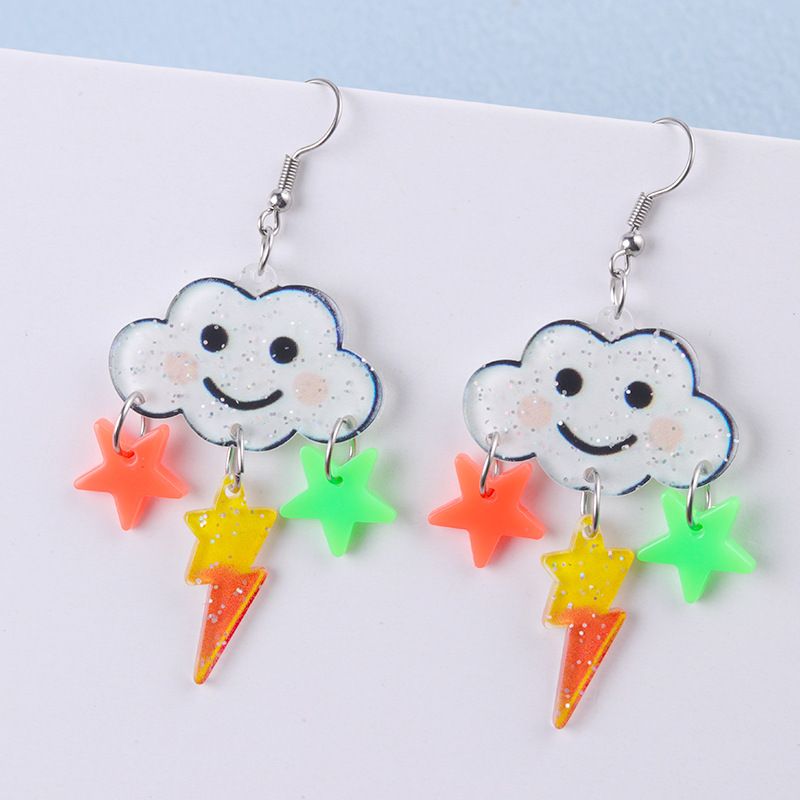 Orecchini pendenti colorati a forma di stella a cinque punte, con borchie in acrilico, a forma di nuvola, arcobaleno e cartone animato, per donna_voghion.com