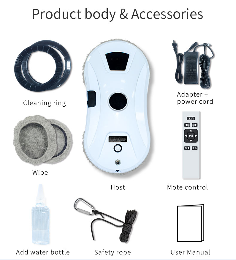 PSHCR11 Curățător inteligent de geamuri cu giroscop, navigare, control infraroșu 2.4G, aspirație cu ultrasunete, 2800Pa, pulverizare cu apă de 35 ml_voghion.com