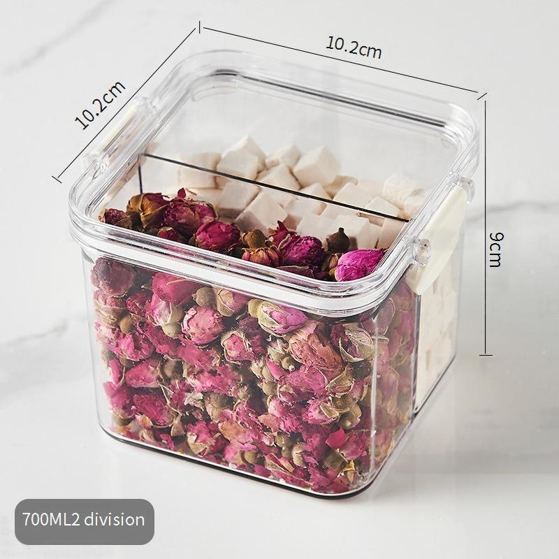 Aufbewahrungsfach für die Küche, versiegeltes Glas, Aufbewahrungsbox für Tee, Getreideglas in Lebensmittelqualität, Vorratsglas für Trockenwaren, quadratisch, transparent, mit Deckel_voghion.com