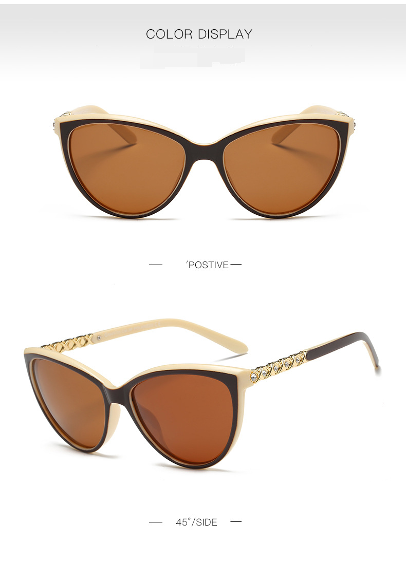Solglasögon Nya solglasögon kvinnors runda ansikte personlighet Cat Eye Diamond polariserade linser Retro solglasögon 8622_voghion.com