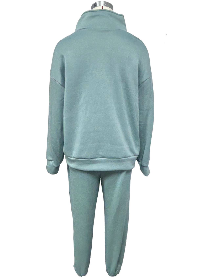 Conjunto de agasalho feminino de lã - Roupa esportiva casual de inverno (jogging e moletom com capuz)_voghion.com