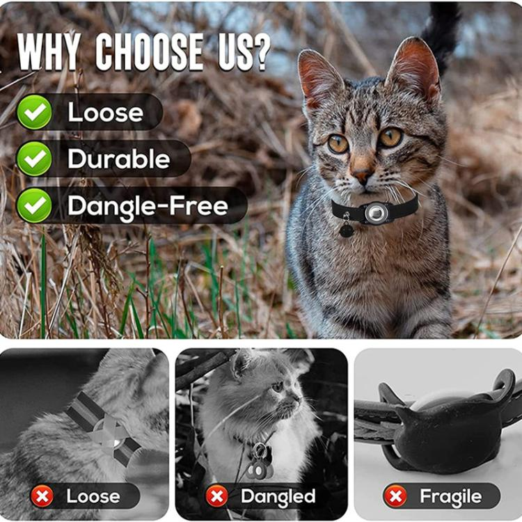 For AirTag Tracker Pet Leather Collar Anti Lost Cat Locator Collar_voghion.com