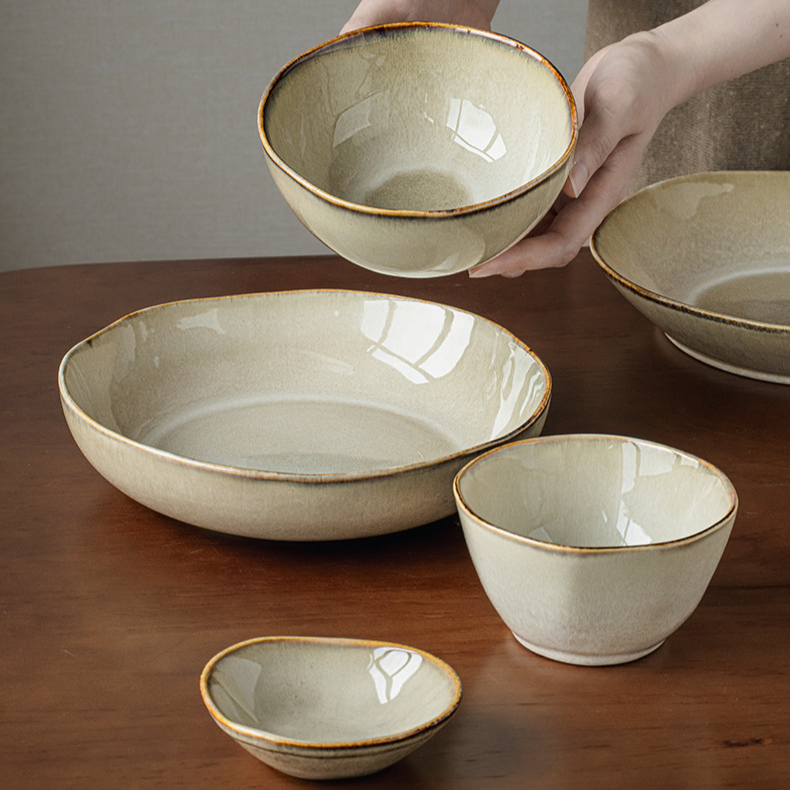 Nostalgiczne nieregularne ceramiczne miski na warzywa Specjalne talerze Miski na makaron Piec zmieniony naczynia_voghion.com