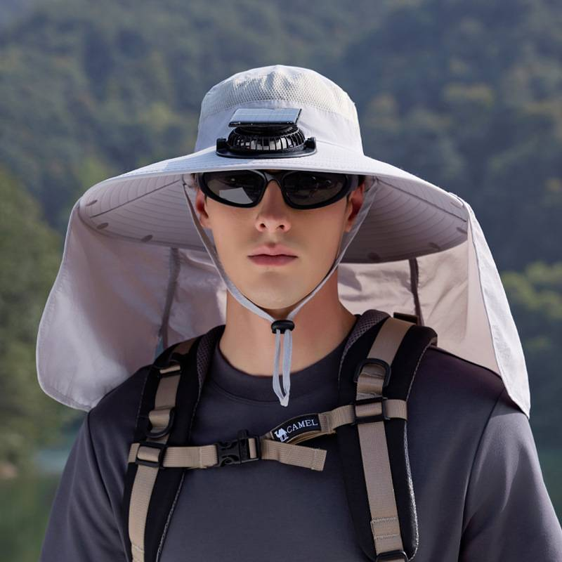 Cappello da pesca e alpinismo, cappello da sole oversize con ventaglio solare, protezione per il collo a scialle, cappello da pescatore con protezione solare_voghion.com