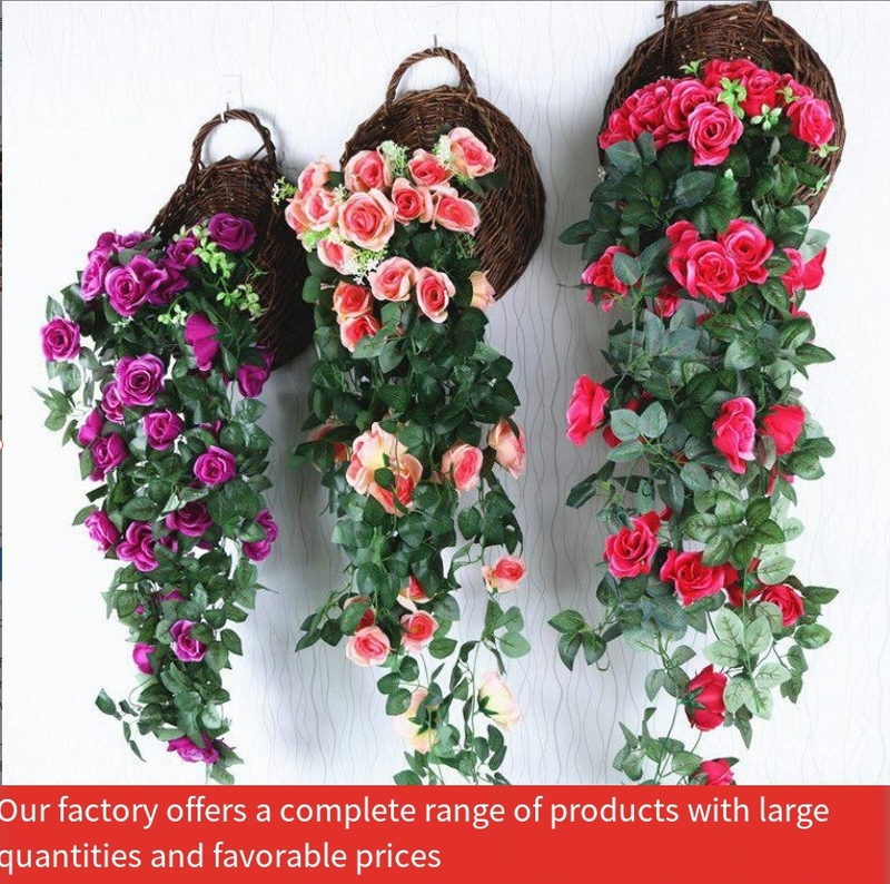 Ghirlanda di edera artificiale con cesto appeso - Decorazione floreale in seta rosa da 1,1 m per pareti interne, matrimoni, casa e decorazioni esterne_voghion.com