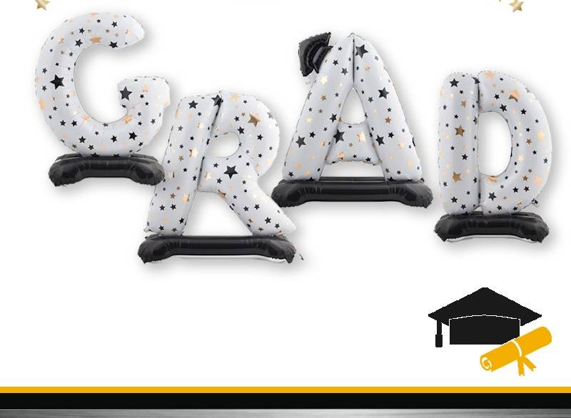 Abschlussballon-Set mit GRAD-Buchstaben, Papierkappen und stehenden Arztkappenballons – Premium-Paket für Partys_voghion.com