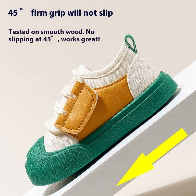 Kids' Color-Block Canvas Sneakers – Soft Rubber Sole, Slip-On Design For Toddlers & Children (Unisex, Pink/Blue/Green)_voghion.com