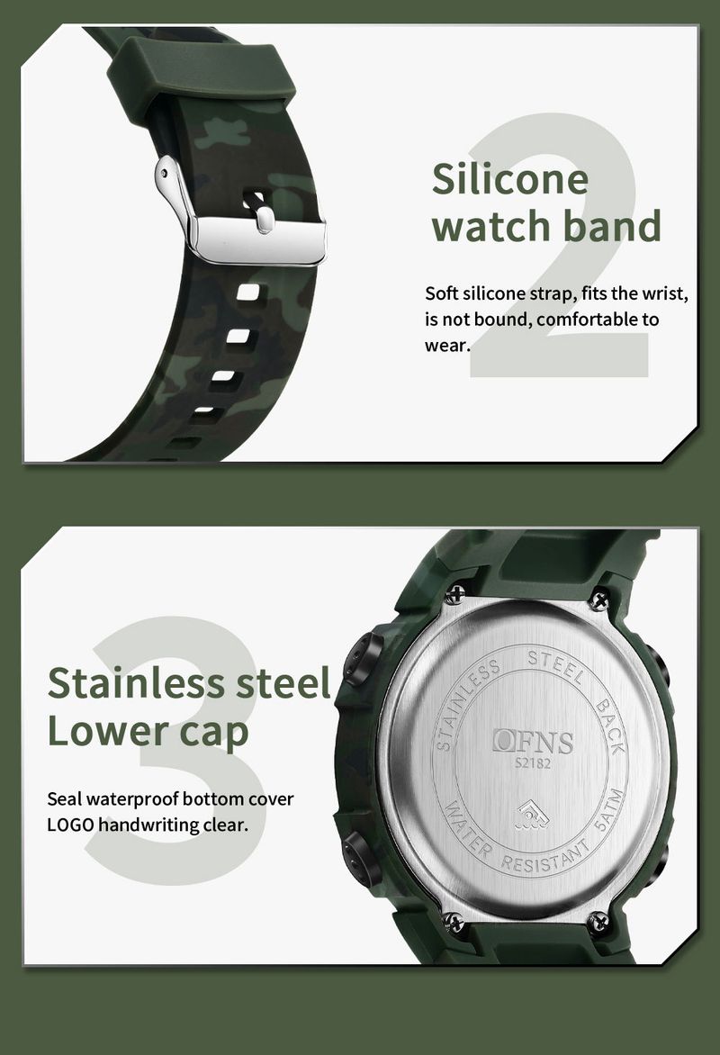Sport Digital Watch With 50m Waterproof, LED Backlight, Alarm, Stopwatch, Military Camouflage Design For Outdoor Swimming And Daily Wear_voghion.com