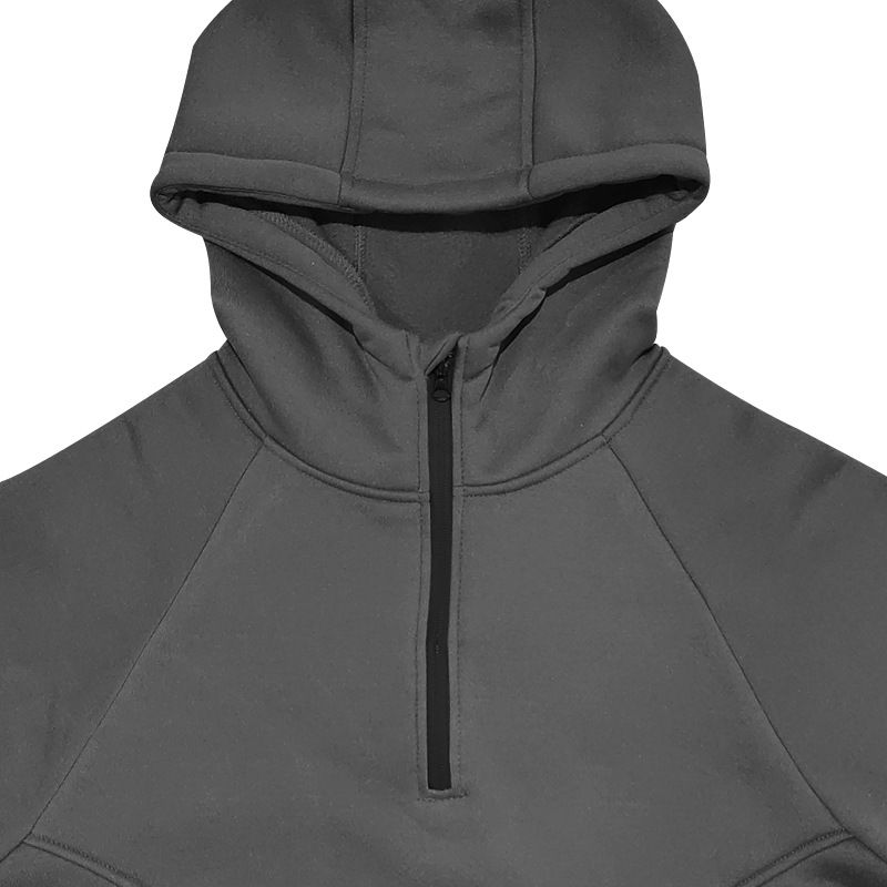 Men's Clothing New Long Sleeved Stand Up Collar Casual Pullover Hooded Half Zip Block Plus Velvet Sweatshirt_voghion.com