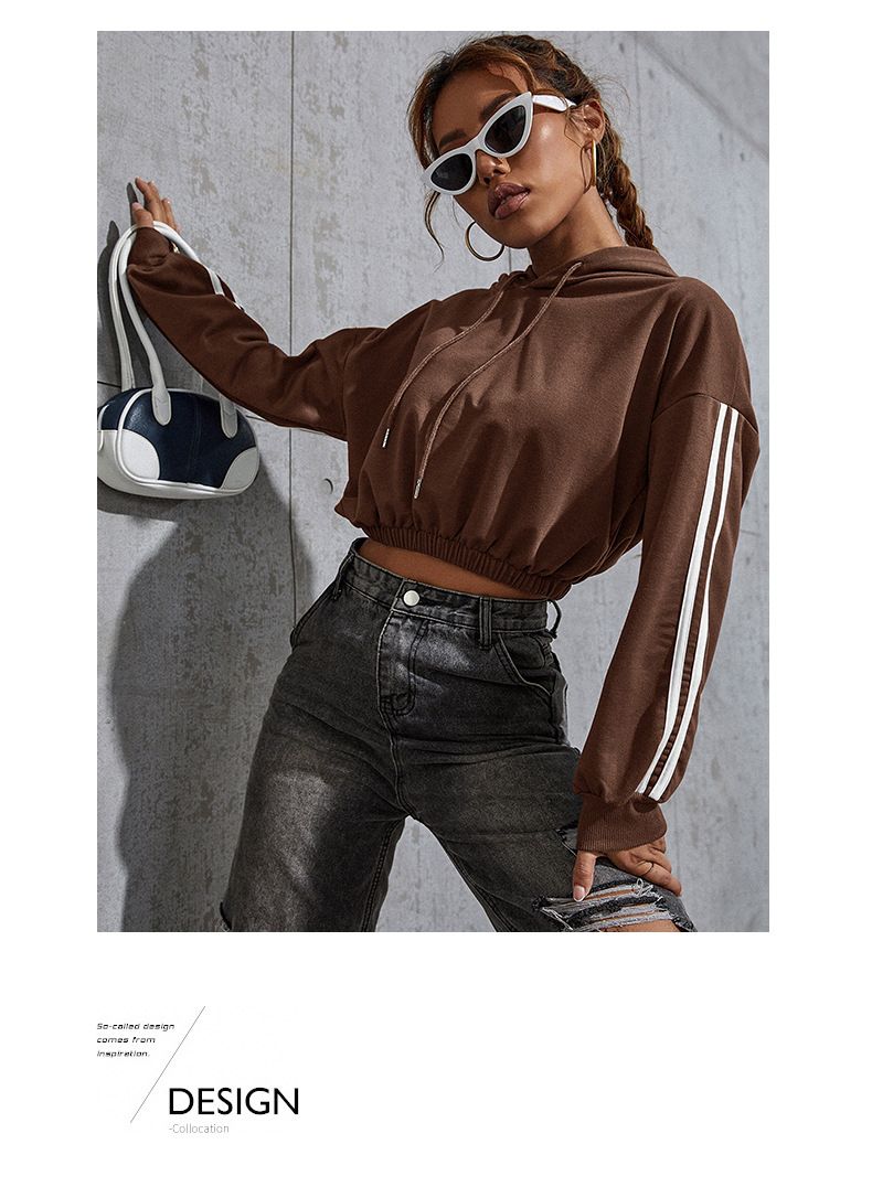 Felpa con cappuccio corta casual a blocchi di colore da donna, autunno nuovo_voghion.com