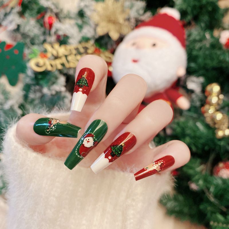 Nouveaux faux ongles de Noël à motifs de flocons de neige, de cerfs et de rennes, détachables, finitions finies, vente en gros P167_voghion.com