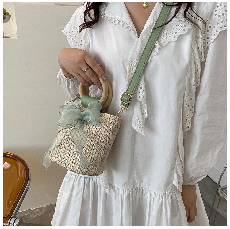 Borsa a secchiello da donna, stile giardino, borsa in erba, borsa a secchiello alla moda femminile, piccola borsa intrecciata, borsa a tracolla con tracolla singola_voghion.com