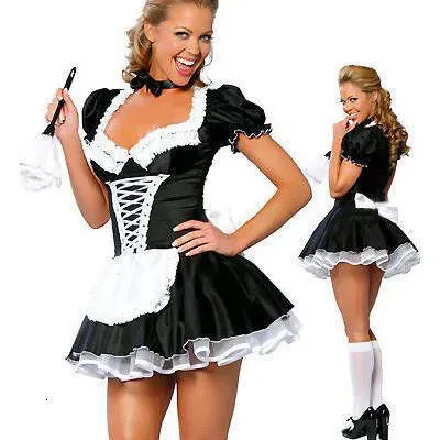 2Pcs/Set Plus Size S-6XL Halloween Costumes For Women Sexy Exotic Apparel Late Nite French Maid Costume Servant Cosplay_voghion.com