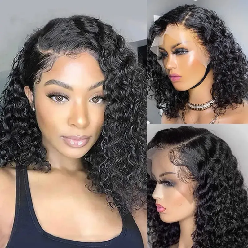 Brazilian Deep Wave Bob Wig 13x4 Lace Frontal Human Hair Curly Closure Preplucked_voghion.com
