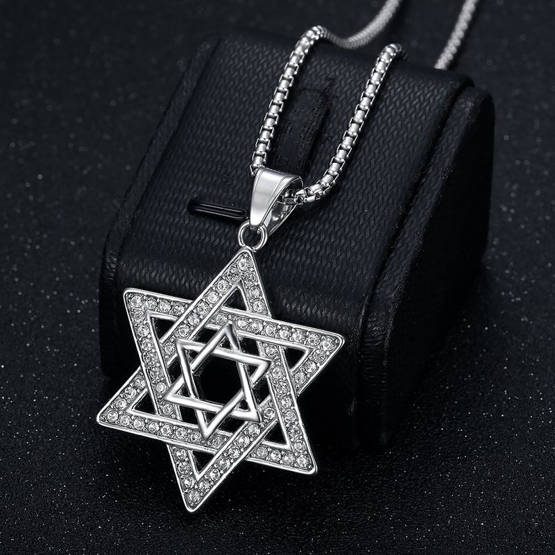 Hip Hop Neue Titanstahl vergoldete Diamant Davidstern-Anhänger Herren Sechszackige Stern-Halskette_voghion.com