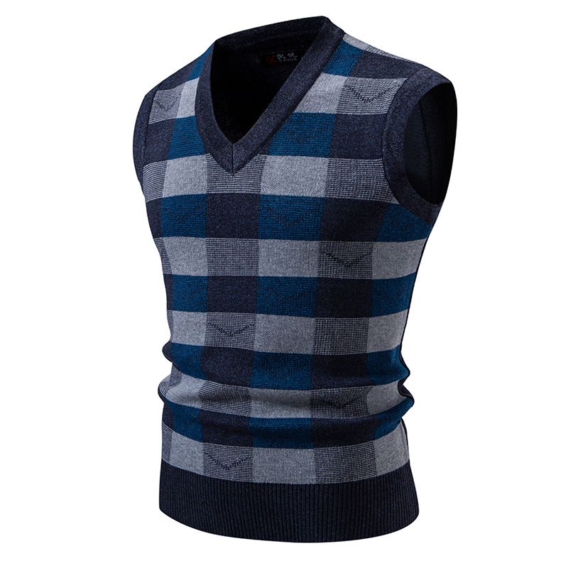 Knitted Vest For Men, Autumn And Winter New Style Vest, Youth Simple Casual Plaid Jacquard Sweater_voghion.com