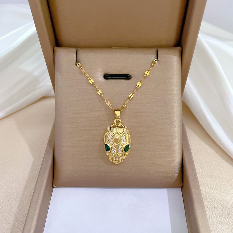 Collana con ciondolo a forma di testa di serpente placcata in oro in acciaio inossidabile, orecchino per donna, moda coreana, strass, ragazze, festa_voghion.com