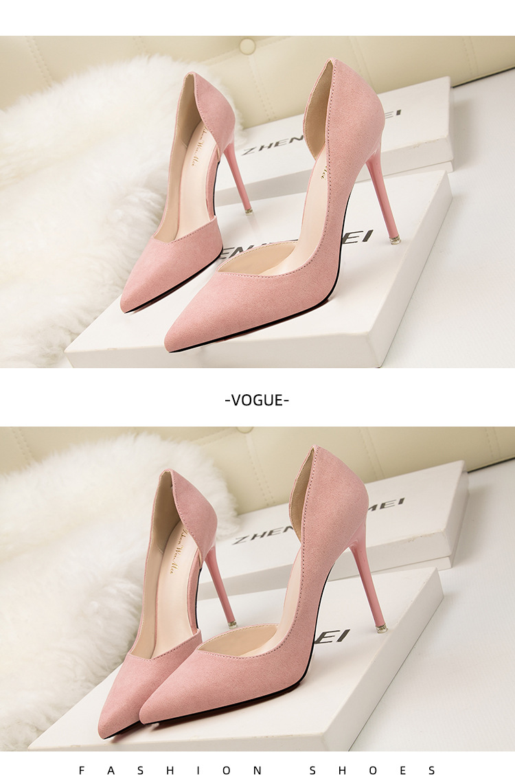8915-3 Korean version fashionable and minimalist slim high heeled suede for slimming effect, shallow mouthed pointed_voghion.com