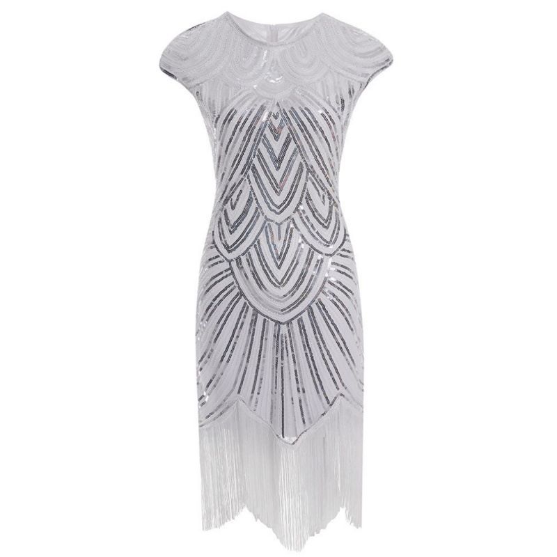 Rochie de film din anii 1920, cu ciucuri țesute, de calitate, nouă_voghion.com