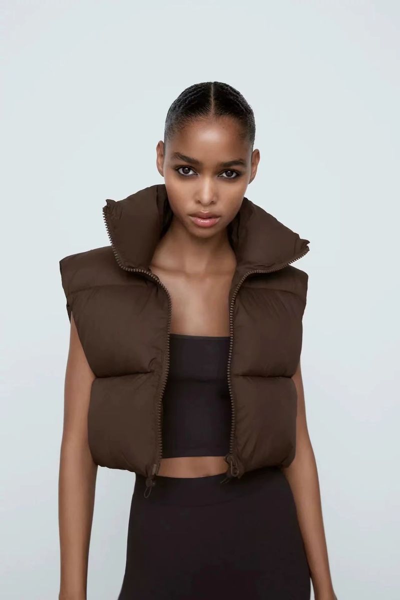 Gilet matelassé sans manches pour femme - Col montant, manteau d'hiver chaud et épais aux couleurs tendance_voghion.com