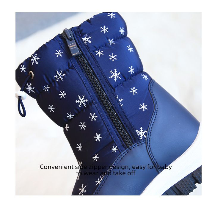 2023 Winter neue Kinder Schneestiefel Schneeflocke hohe Röhre Kinder süße Mode Baumwollschuhe lässig weiche Unterseite warme Stiefel_voghion.com