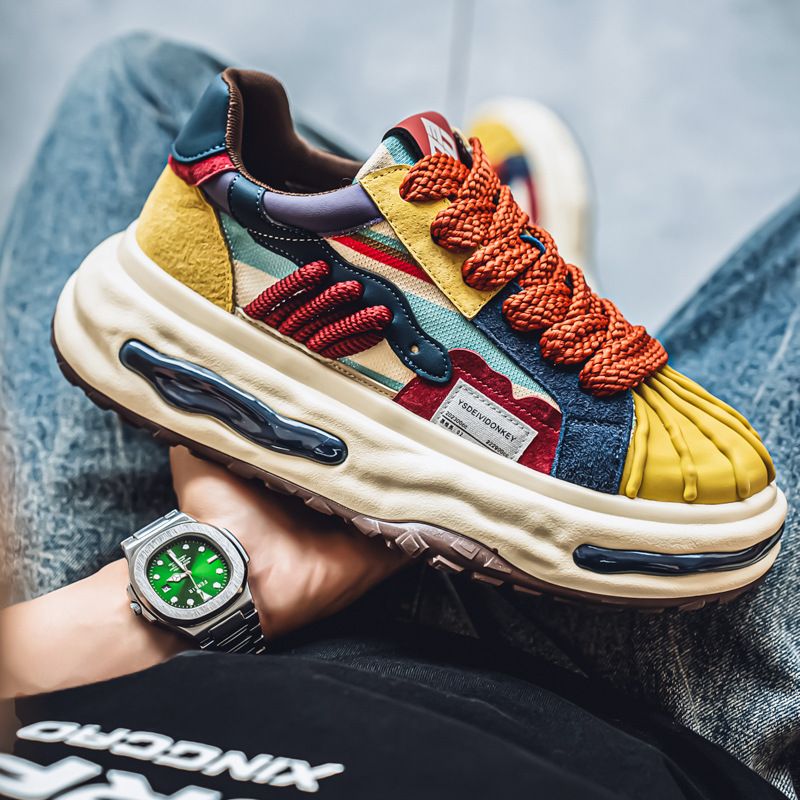 Shell 2025 Sommer Neue Dünne Herrenschuhe Trendy Color Block Dopamin Big Toe Casual Sneakers Dicke Sohle Höhe Erhöhen_voghion.com